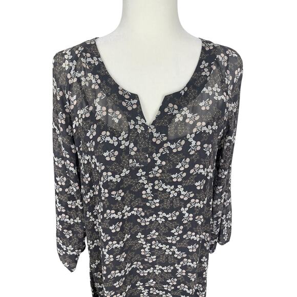 Garnet Hill Silk Chiffon Floral Shift Neutral Dress Size 6 Boho Cottage Indie - Picture 2 of 13